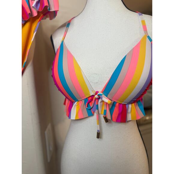 California Waves Swim California Waves Aruba Striped Ruffle Triangle Bikini XL - Picture 4 of 8